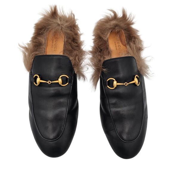Gucci Princetown Horsebit Flat Slide Mule Fur Lined Black Leather Size 40 US 10 - Picture 2 of 9